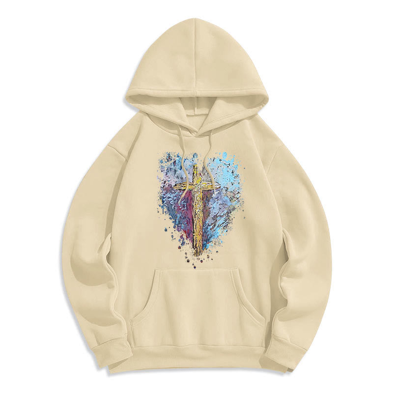 Christianartworkshop Colored Style Radiant Cross Of Hope Fleece Lined Polyester Hoodie - image 0