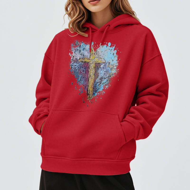 Christianartworkshop Colored Style Radiant Cross Of Hope Fleece Lined Polyester Hoodie - image 18
