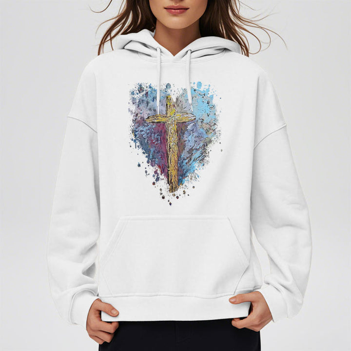 Christianartworkshop Colored Style Radiant Cross Of Hope Fleece Lined Polyester Hoodie - image 8