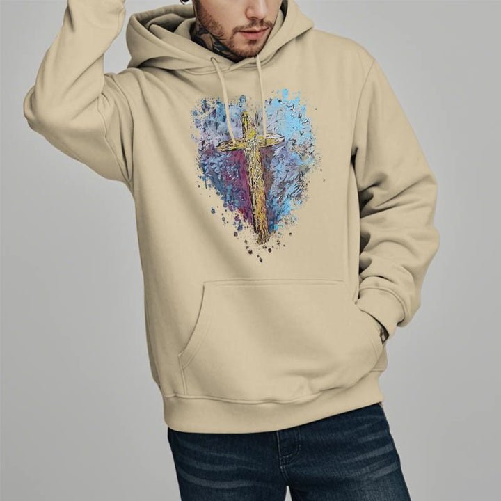Christianartworkshop Colored Style Radiant Cross Of Hope Fleece Lined Polyester Hoodie - image 3