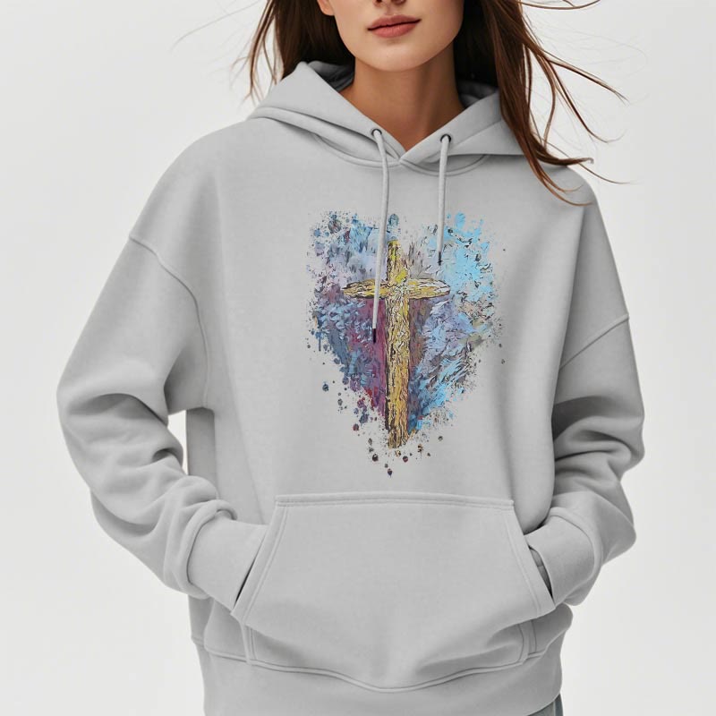Christianartworkshop Colored Style Radiant Cross Of Hope Fleece Lined Polyester Hoodie - image 16