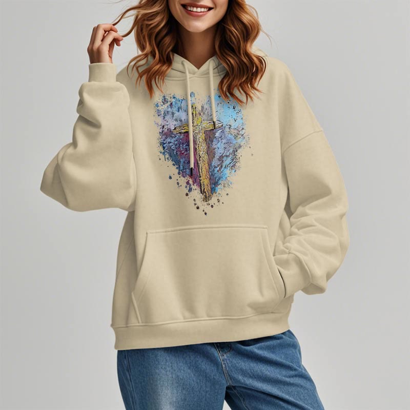 Christianartworkshop Colored Style Radiant Cross Of Hope Fleece Lined Polyester Hoodie - image 4