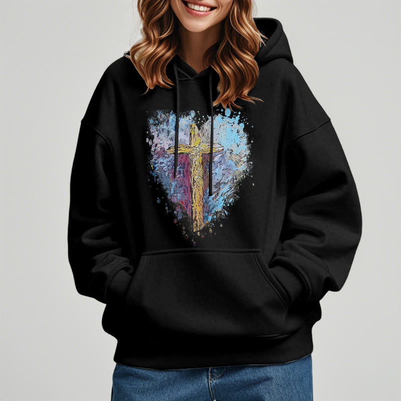 Christianartworkshop Colored Style Radiant Cross Of Hope Fleece Lined Polyester Hoodie - image 6