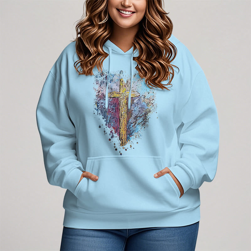 Christianartworkshop Colored Style Radiant Cross Of Hope Fleece Lined Polyester Hoodie - image 14
