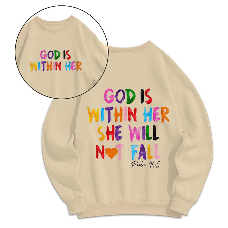 Christianartworkshop Quotation Style God Is Within Her Fleece Lined Polyester Sweatshirt