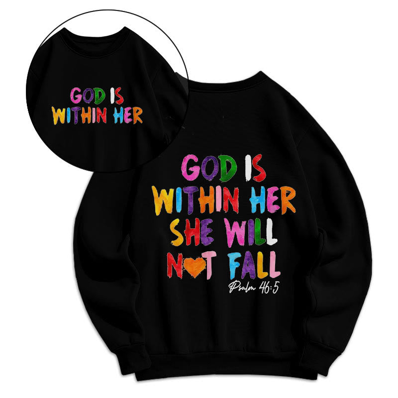 Christianartworkshop Quotation Style God Is Within Her Fleece Lined Polyester Sweatshirt