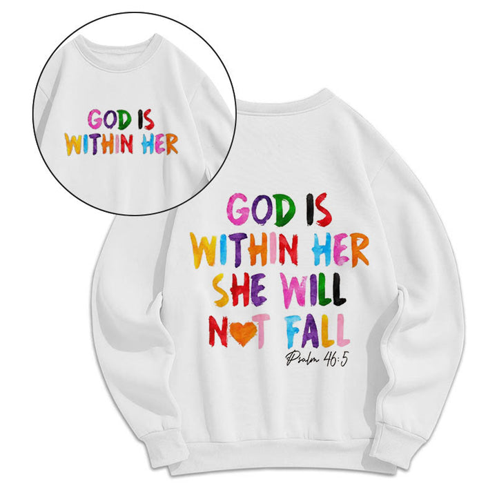 Christianartworkshop Quotation Style God Is Within Her Fleece Lined Polyester Sweatshirt