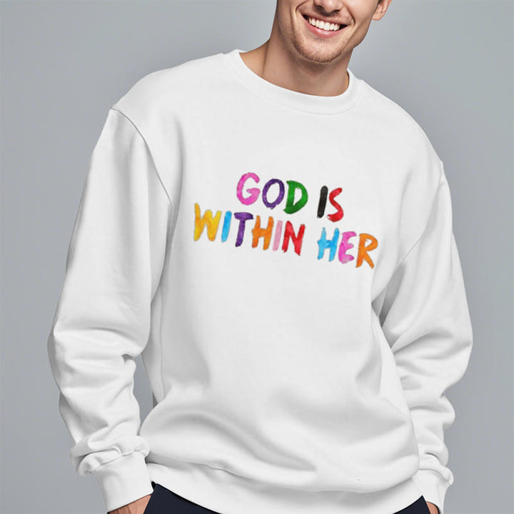 Christianartworkshop Quotation Style God Is Within Her Fleece Lined Polyester Sweatshirt