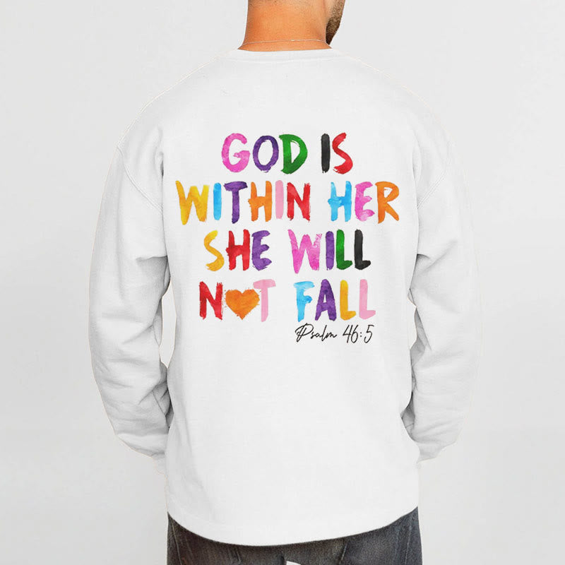 Christianartworkshop Quotation Style God Is Within Her Fleece Lined Polyester Sweatshirt