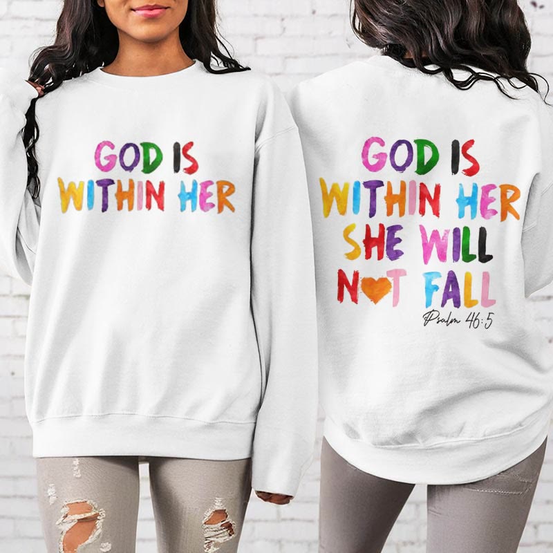 Christianartworkshop Quotation Style God Is Within Her Fleece Lined Polyester Sweatshirt