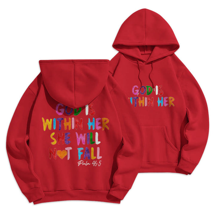 Christianartworkshop Quotation Style God Is Within Her Fleece Lined Polyester Hoodie