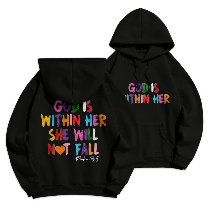 Christianartworkshop Quotation Style God Is Within Her Fleece Lined Polyester Hoodie