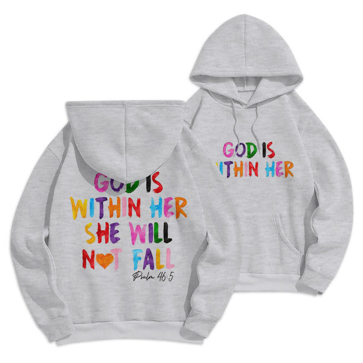 Christianartworkshop Quotation Style God Is Within Her Fleece Lined Polyester Hoodie