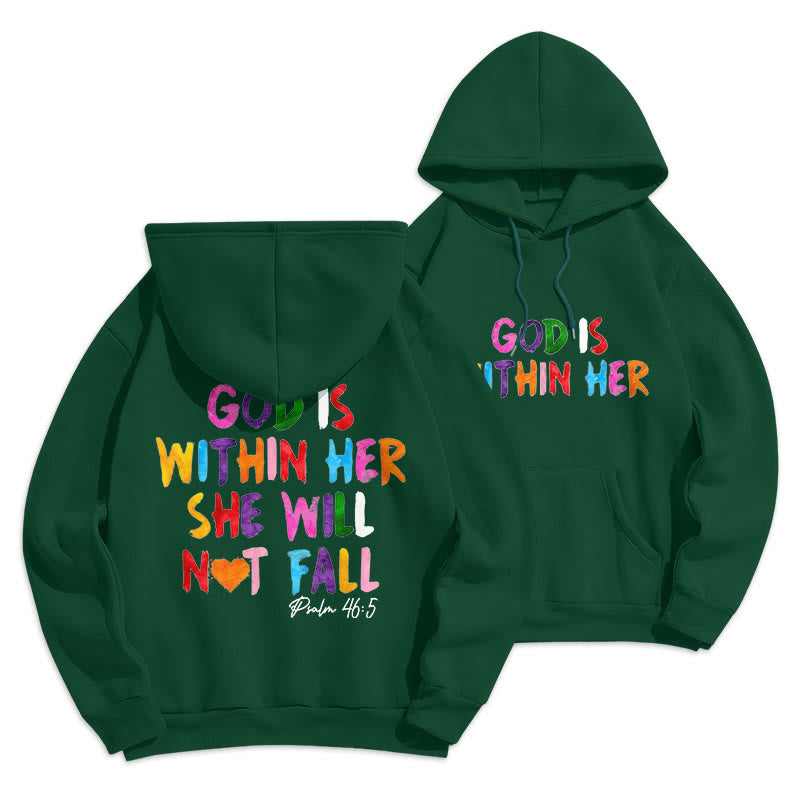 Christianartworkshop Quotation Style God Is Within Her Fleece Lined Polyester Hoodie