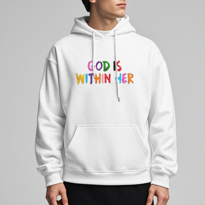 Christianartworkshop Quotation Style God Is Within Her Fleece Lined Polyester Hoodie