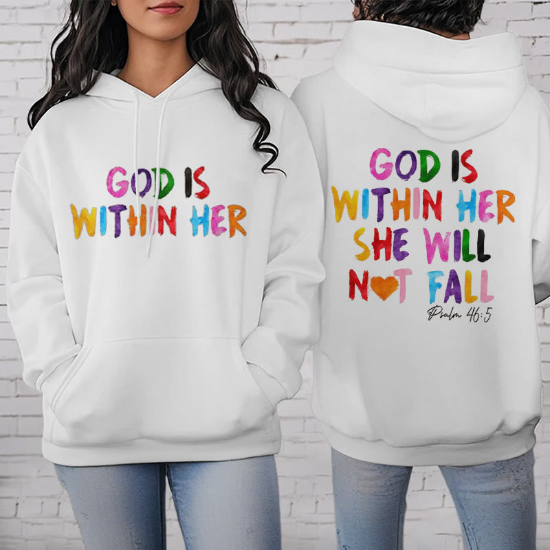 Christianartworkshop Quotation Style God Is Within Her Fleece Lined Polyester Hoodie