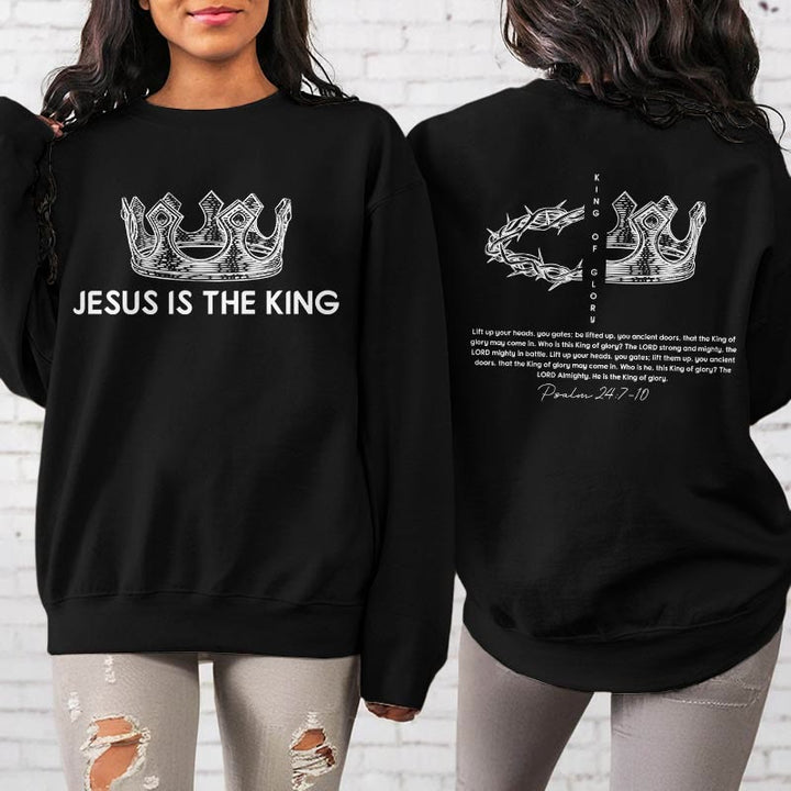 Christianartworkshop Quotation Style Jesus Is The King Fleece Lined Polyester Sweatshirt