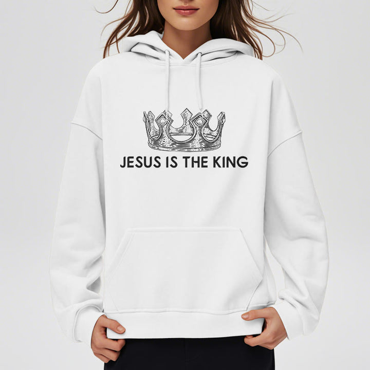 Christianartworkshop Quotation Style Jesus Is The King Fleece Lined Polyester Hoodie - image 6