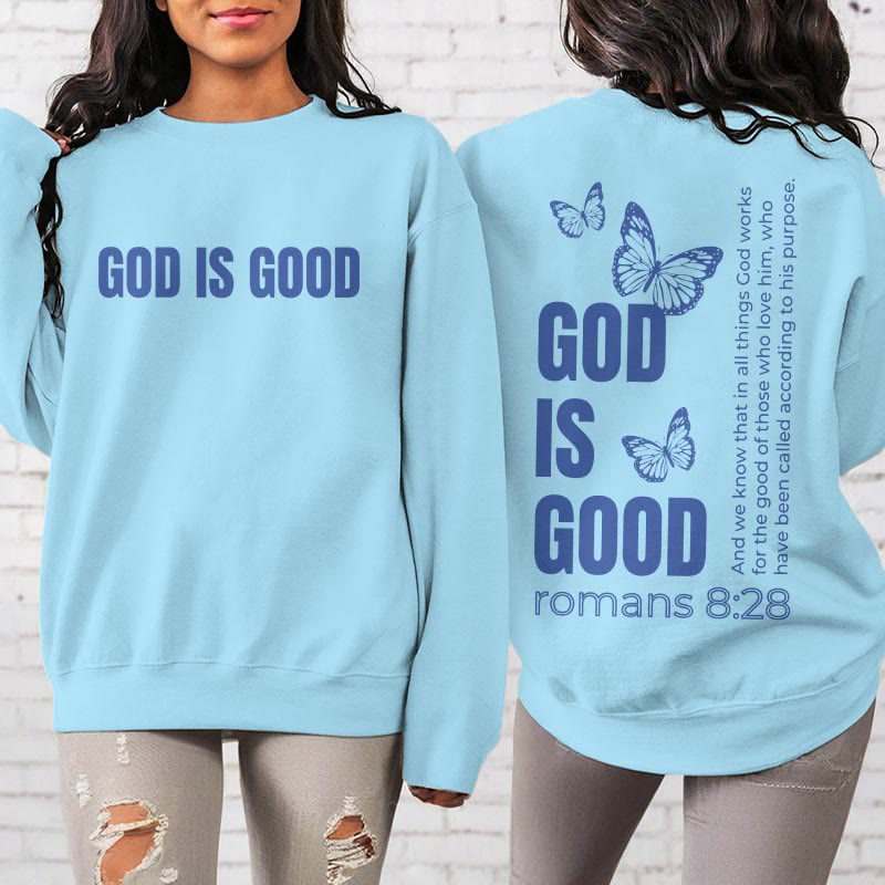 Christianartworkshop Quotation Style Butterfly God Is Good Fleece Lined Polyester Sweatshirt