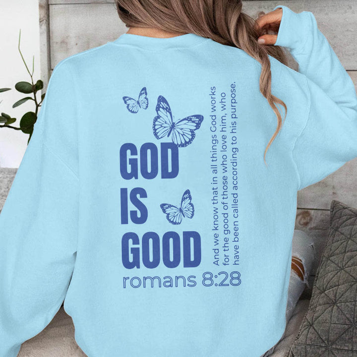 Christianartworkshop Quotation Style Butterfly God Is Good Fleece Lined Polyester Sweatshirt