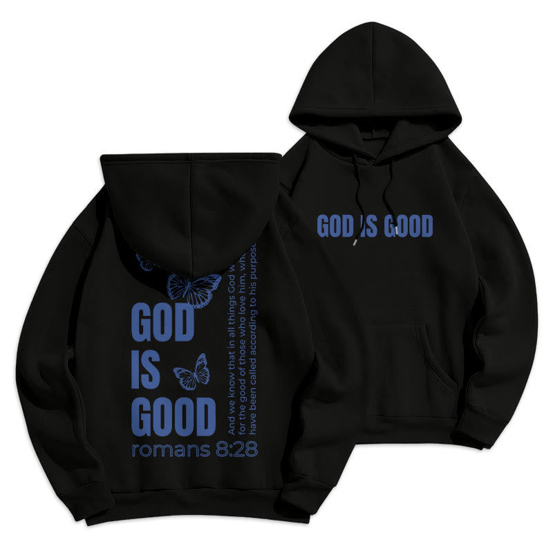 Christianartworkshop Quotation Style Butterfly God Is Good Fleece Lined Polyester Hoodie