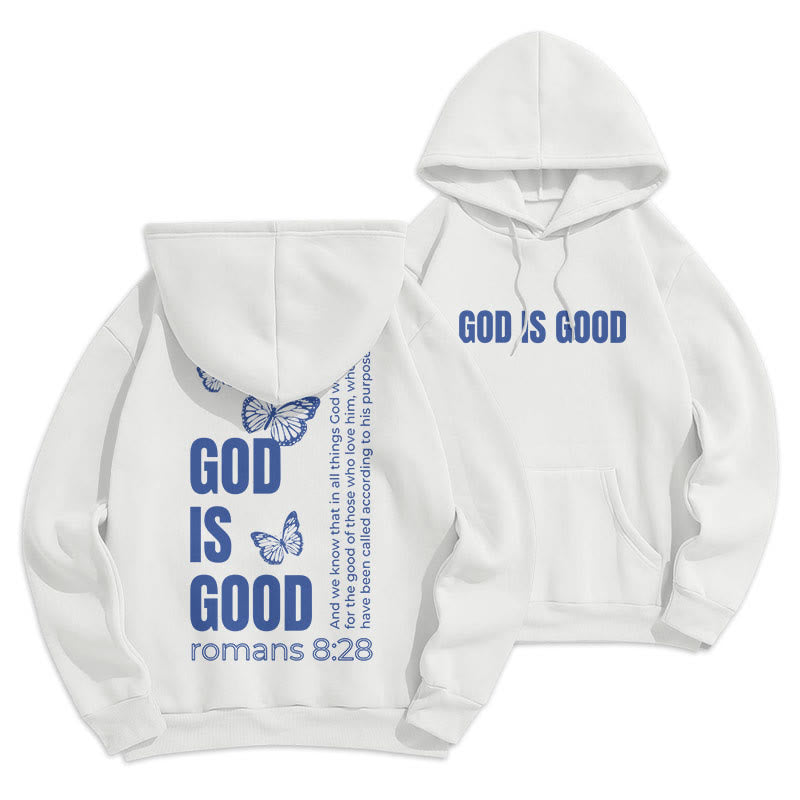 Christianartworkshop Quotation Style Butterfly God Is Good Fleece Lined Polyester Hoodie