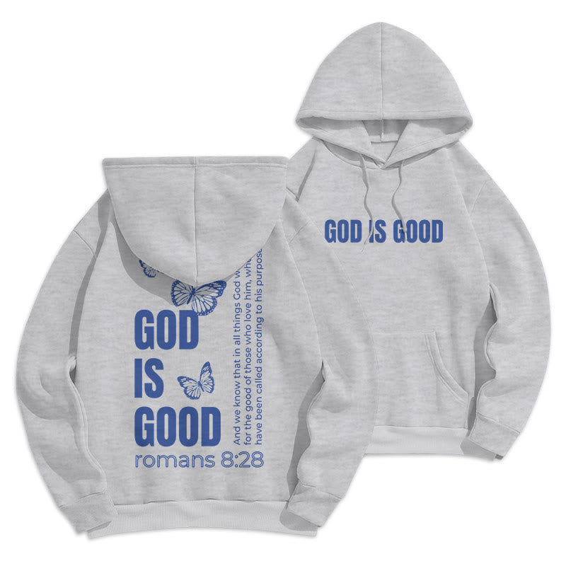 Christianartworkshop Quotation Style Butterfly God Is Good Fleece Lined Polyester Hoodie