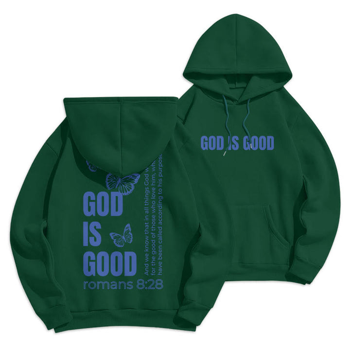 Christianartworkshop Quotation Style Butterfly God Is Good Fleece Lined Polyester Hoodie