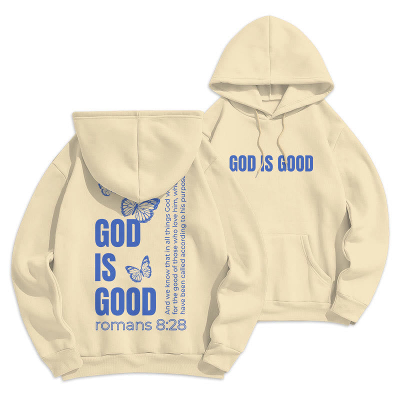 Christianartworkshop Quotation Style Butterfly God Is Good Fleece Lined Polyester Hoodie