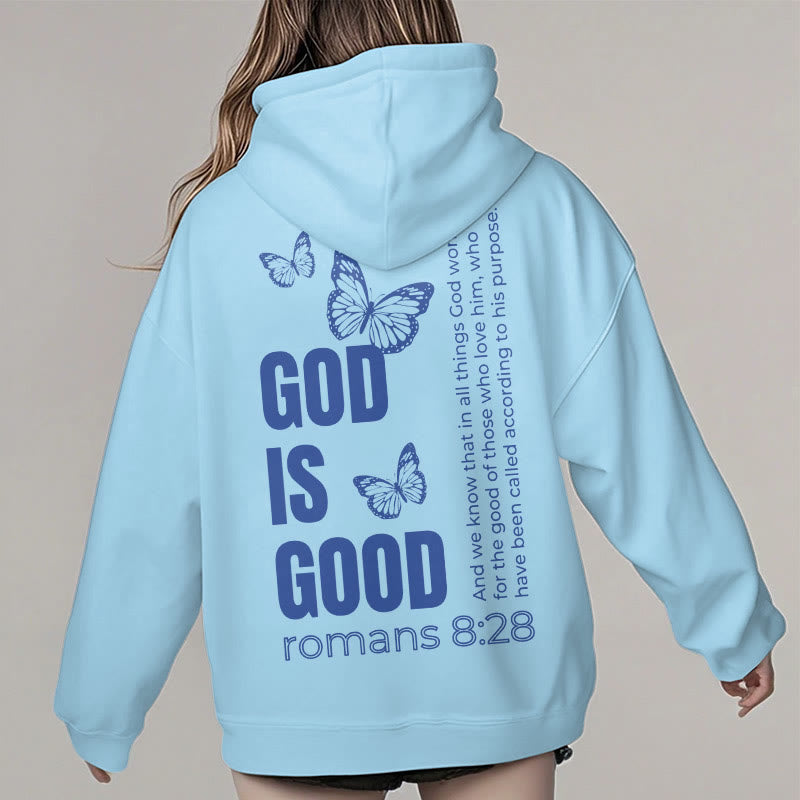 Christianartworkshop Quotation Style Butterfly God Is Good Fleece Lined Polyester Hoodie