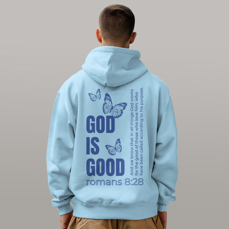 Christianartworkshop Quotation Style Butterfly God Is Good Fleece Lined Polyester Hoodie