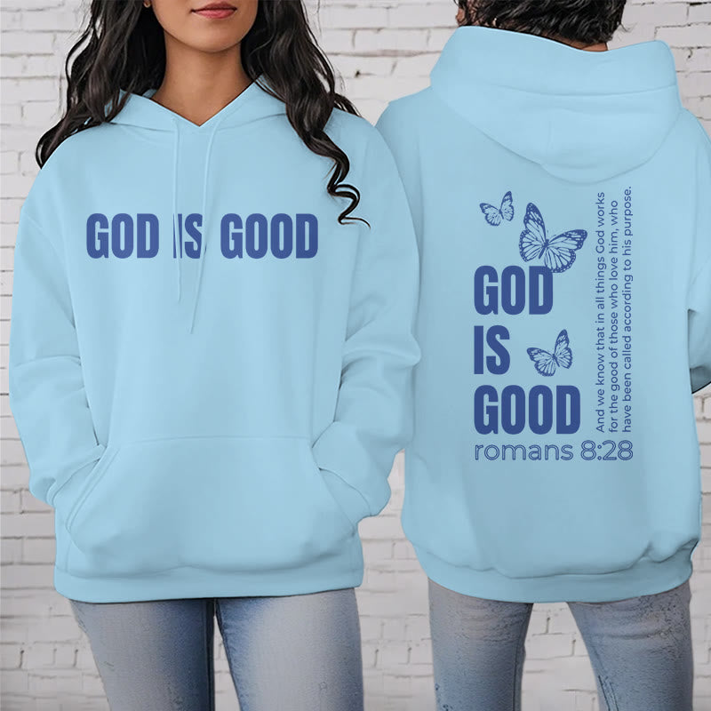 Christianartworkshop Quotation Style Butterfly God Is Good Fleece Lined Polyester Hoodie