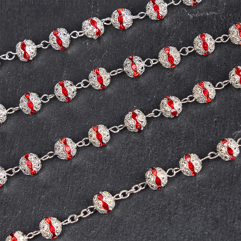 Christianartworkshop Divine Mercy & Crucifix of 8 mm Round Red Metal Alloy Chain Rosary