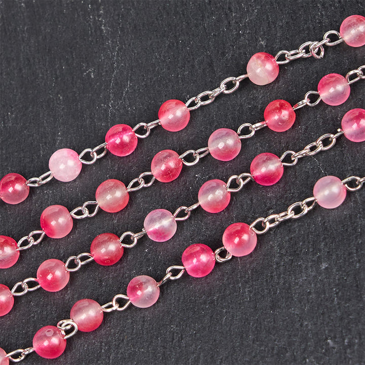 Christianartworkshop Virgin Mary & Crucifix of 8 mm Round Pink Agate Alloy Chain Rosary