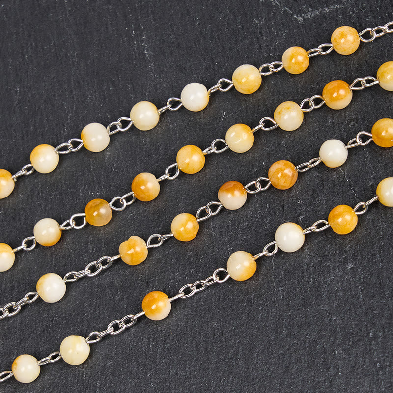 Christianartworkshop Virgin Mary & Crucifix of 8 mm Round Yellow Agate Alloy Chain Rosary