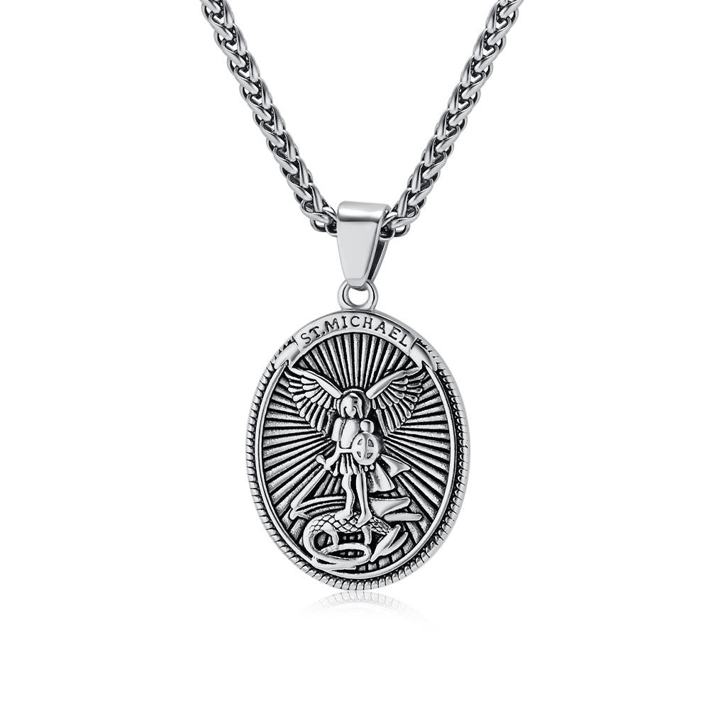 Christianartworkshop Classic Style Saint Michael Archangel Ephesians 6:10 Pendant Necklace