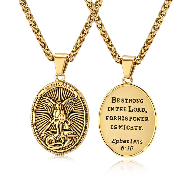 Christianartworkshop Classic Style Saint Michael Archangel Ephesians 6:10 Pendant Necklace