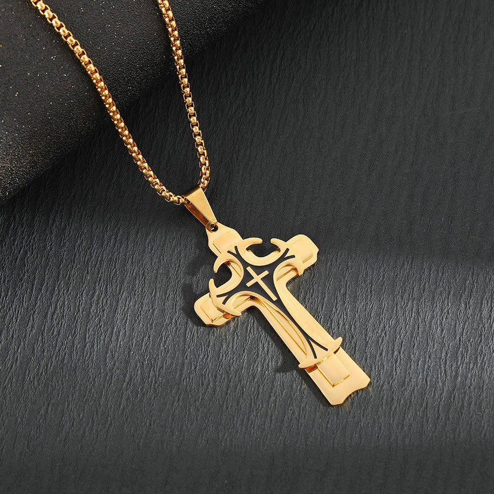 Christianartworkshop Modern Style Dual Layered Cross Pendant Necklace