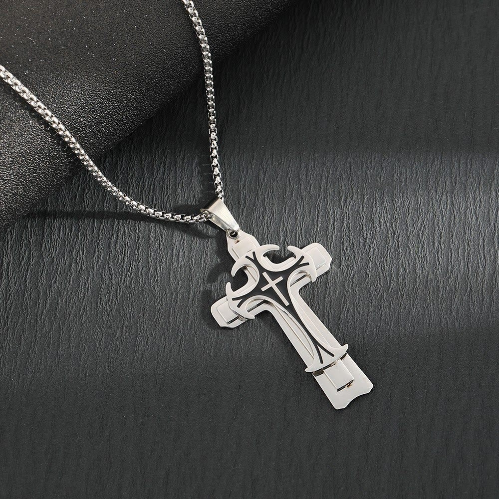 Christianartworkshop Modern Style Dual Layered Cross Pendant Necklace