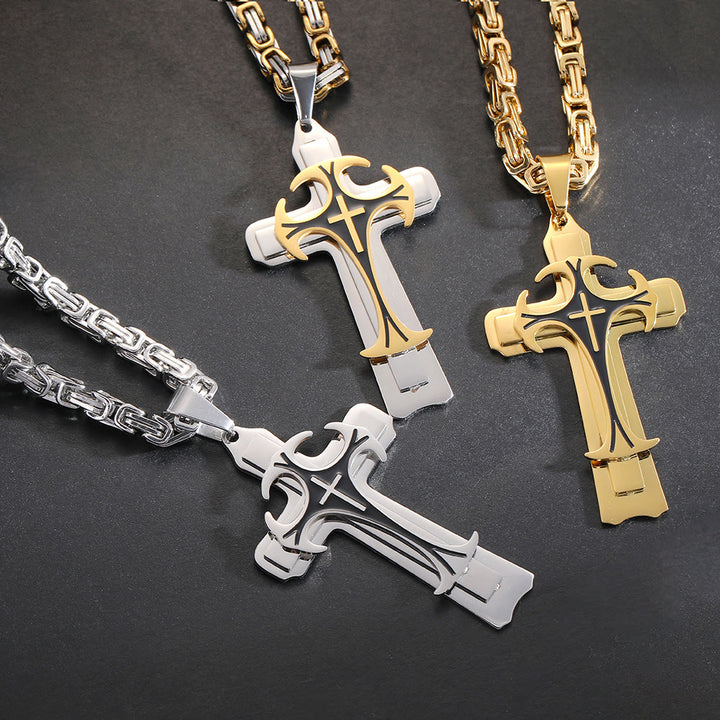 Christianartworkshop Modern Style Dual Layered Cross Pendant Necklace