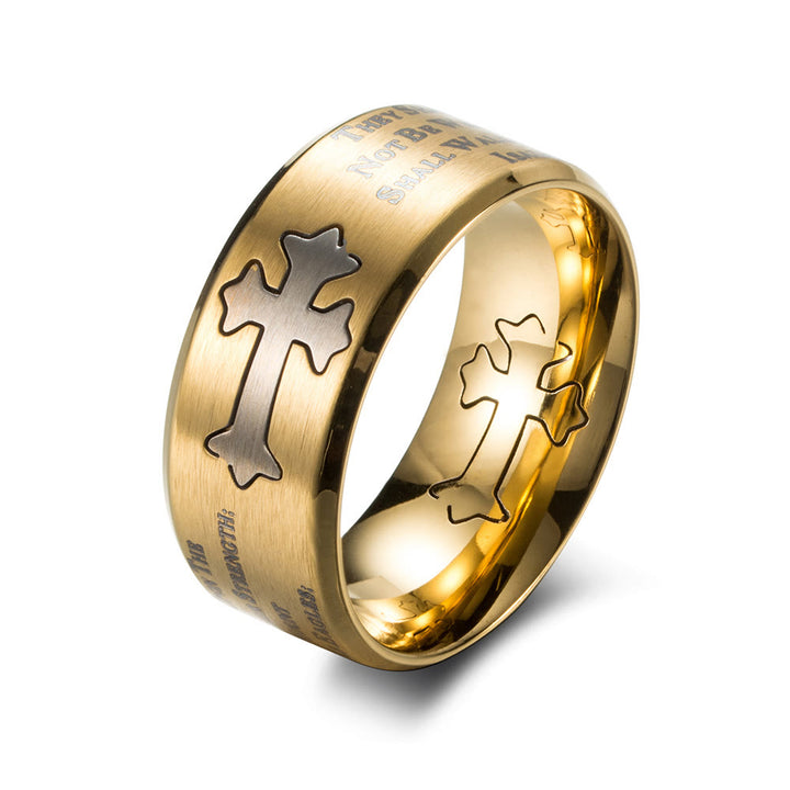 Christianartworkshop Modern Style Engraved Faith Strength Cross Ring