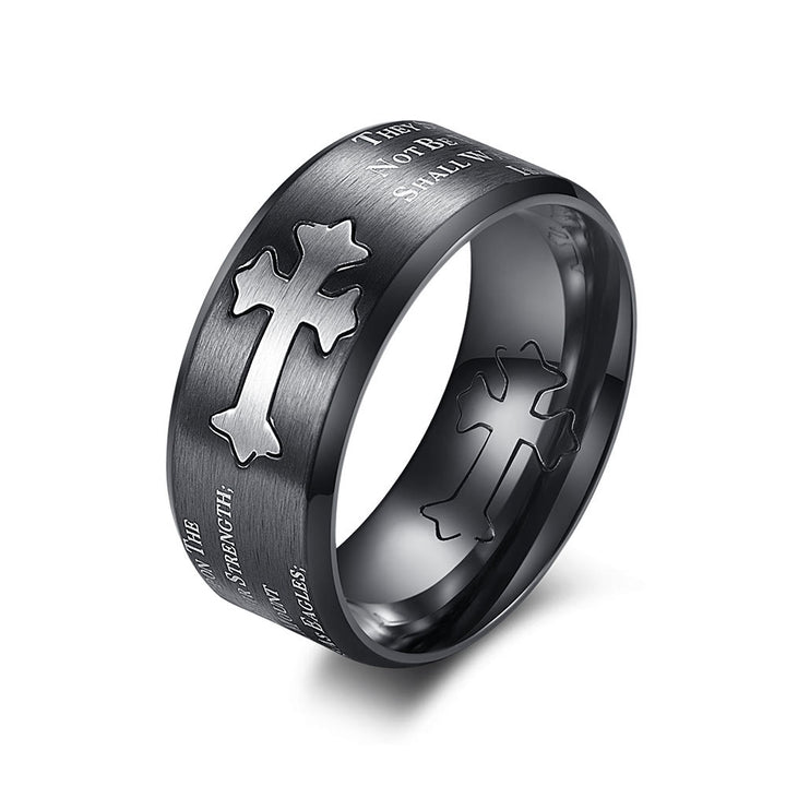 Christianartworkshop Modern Style Engraved Faith Strength Cross Ring - Black - US 12 - image 3