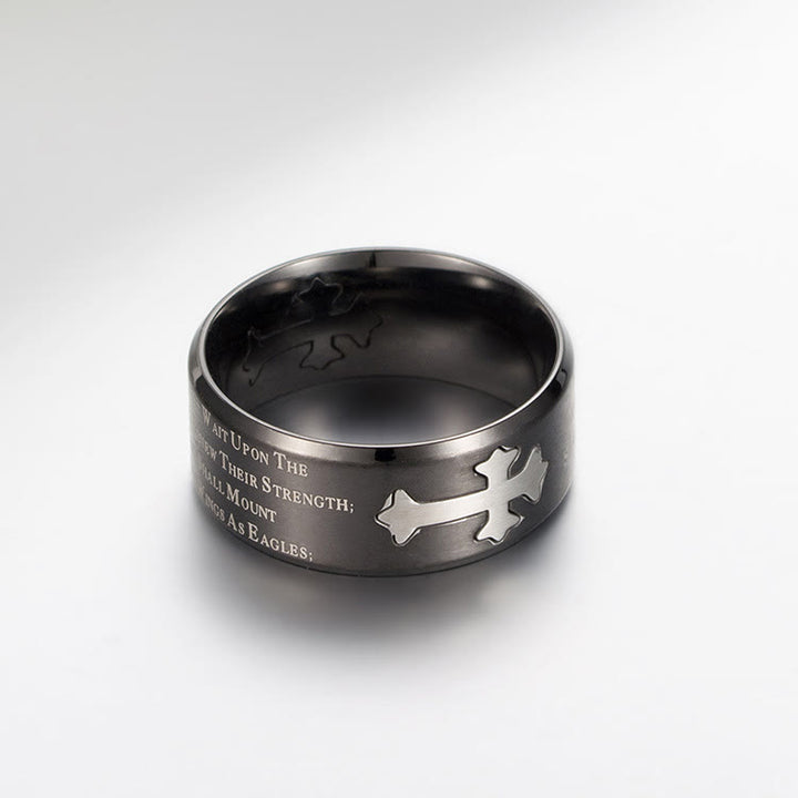 Christianartworkshop Modern Style Engraved Faith Strength Cross Ring