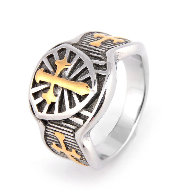 Christianartworkshop Modern Style Shield Cross Divine Protection Ring