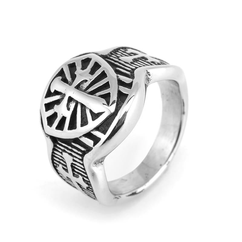 Christianartworkshop Modern Style Shield Cross Divine Protection Ring