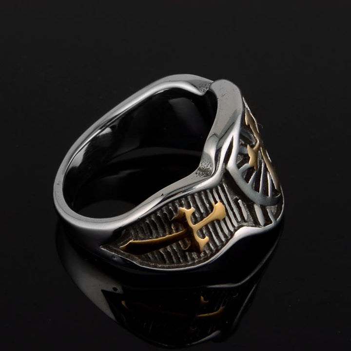 Christianartworkshop Modern Style Shield Cross Divine Protection Ring - image 4