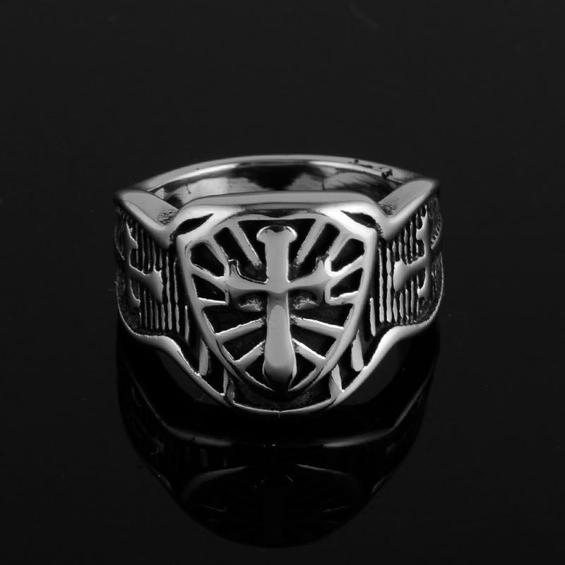 Christianartworkshop Modern Style Shield Cross Divine Protection Ring