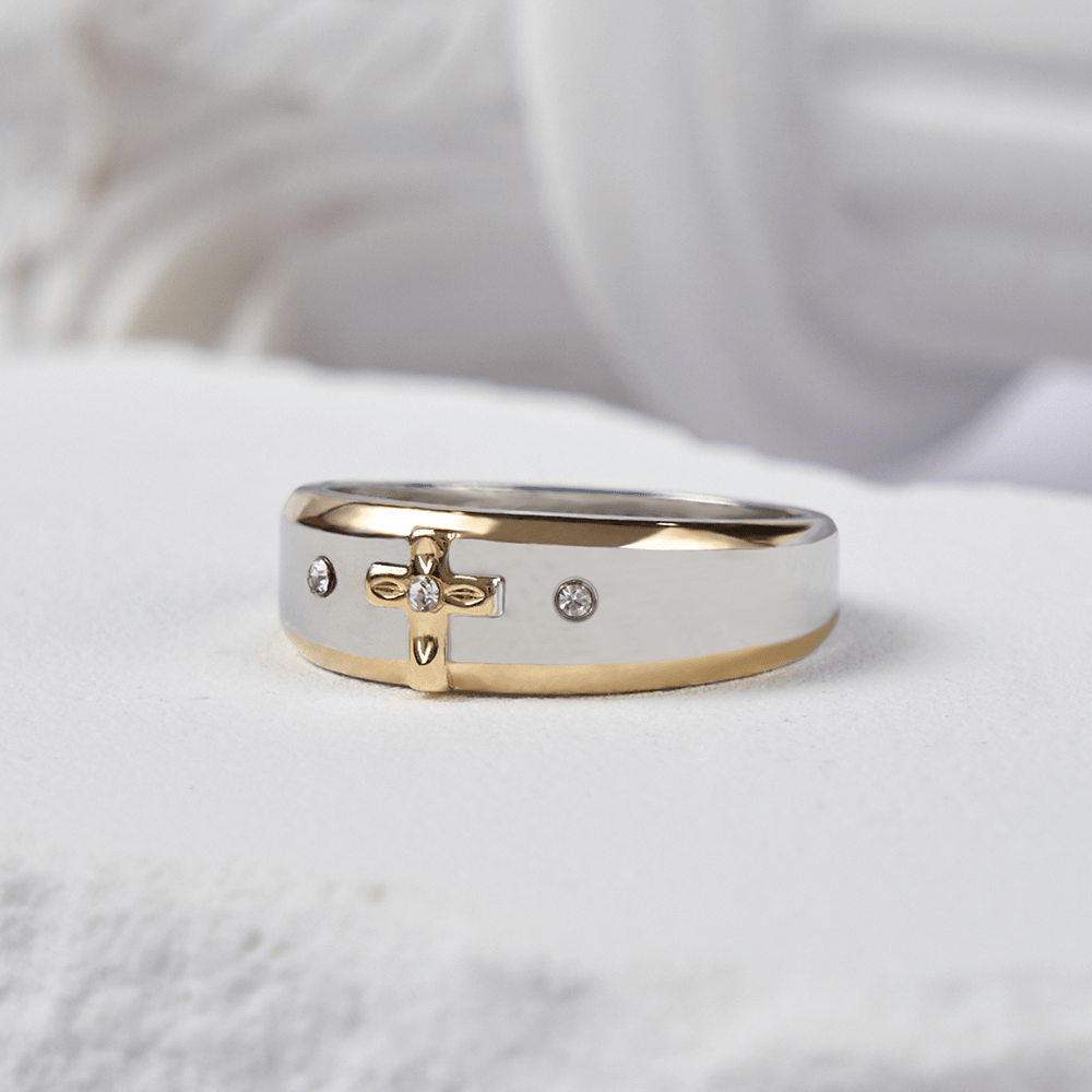 Christianartworkshop Modern Style Two-tone Gold Cross Alloy Ring(Made in Holy Land) - image 5