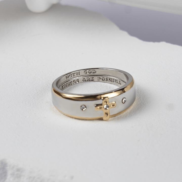 Christianartworkshop Modern Style Two-tone Gold Cross Alloy Ring(Made in Holy Land) - image 1