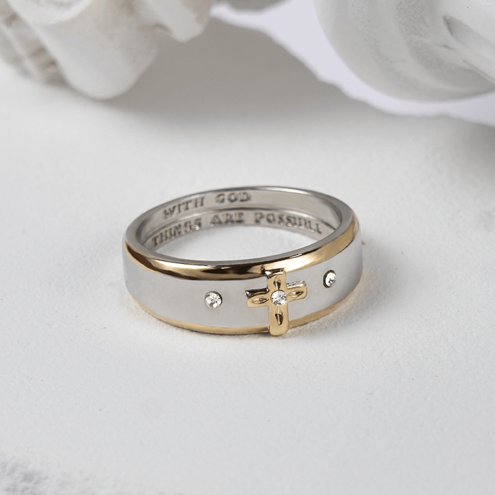 Christianartworkshop Modern Style Two-tone Gold Cross Alloy Ring(Made in Holy Land) - US 13 - image 0